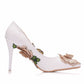 Women Pointed Toe Rhinestone Embroidery Flora Stiletto Heel Pumps Wedding Shoes