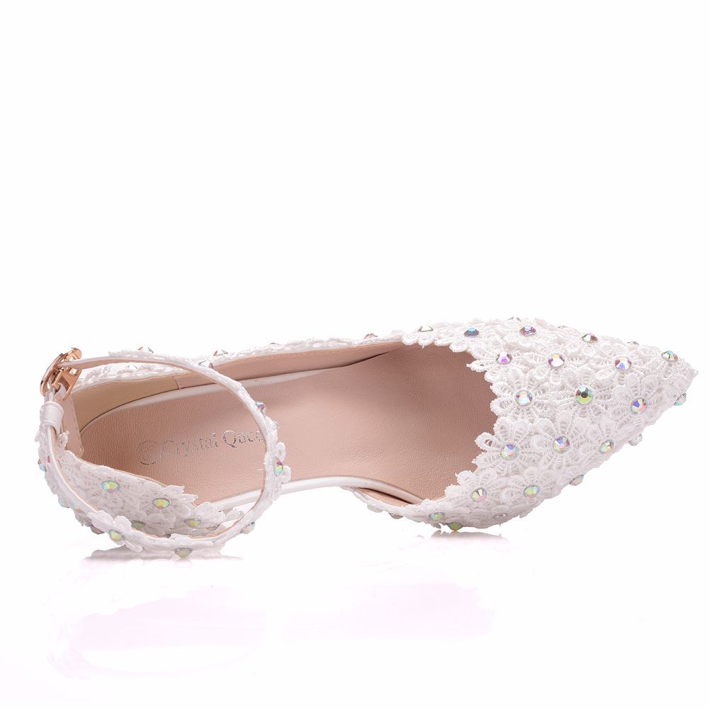 Women Rhinestone Lace Pointed Toe Bridal Wedding D'Orsay Stiletto Heels Sandals
