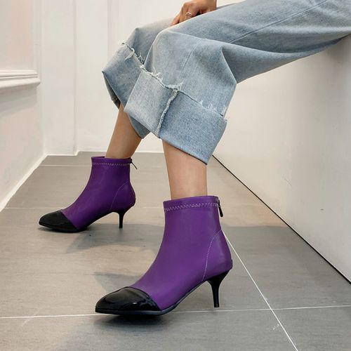 Women Color Block High Heels Short Boots