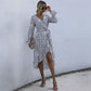 Womens Floral Printed Lace Up Ruffle Dress