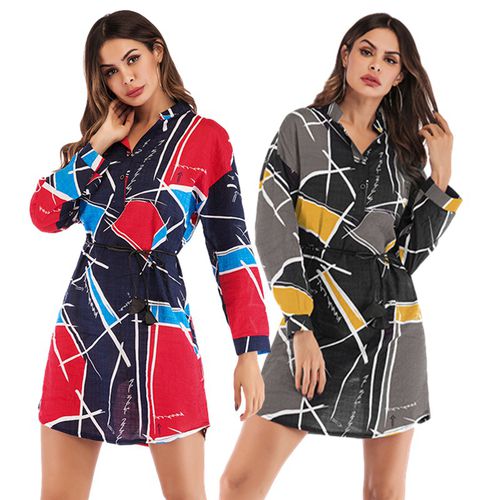 Geometric Print and Contrast Women Blouses