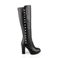 Studded Zipper Black Thigh High Boots Platform High Heels Shoes Woman