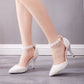 Women Pointed Toe Lace Flora Pearls Bridal Wedding Shoes Stiletto Heel Sandals