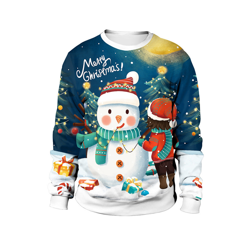 Couple Christmas Snowman Printed Turtleneck Sweatshirt