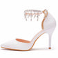 Women Tassel Beads Pointed Toe Bridal Wedding Shoes Stiletto Heel Sandals