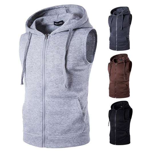 Men's Hooded Zipper Pocket Sweater Vest Blazer Vest