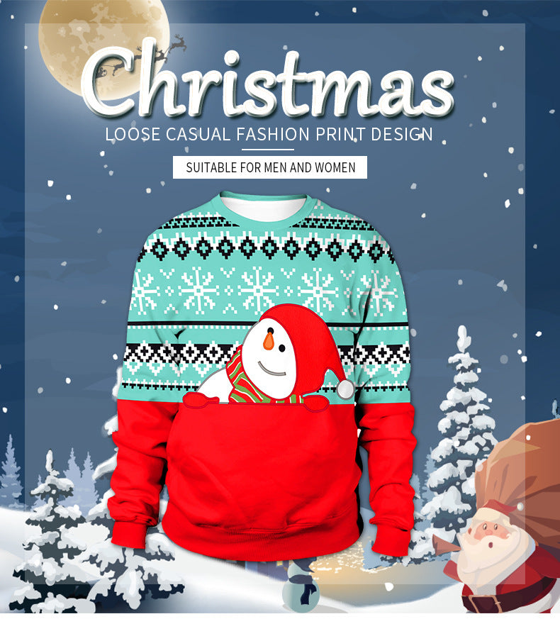 Christmas Color Matching Round Neck Print Couple Sweater