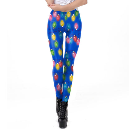 Blue Christmas Casual Leggings Tights Trousers