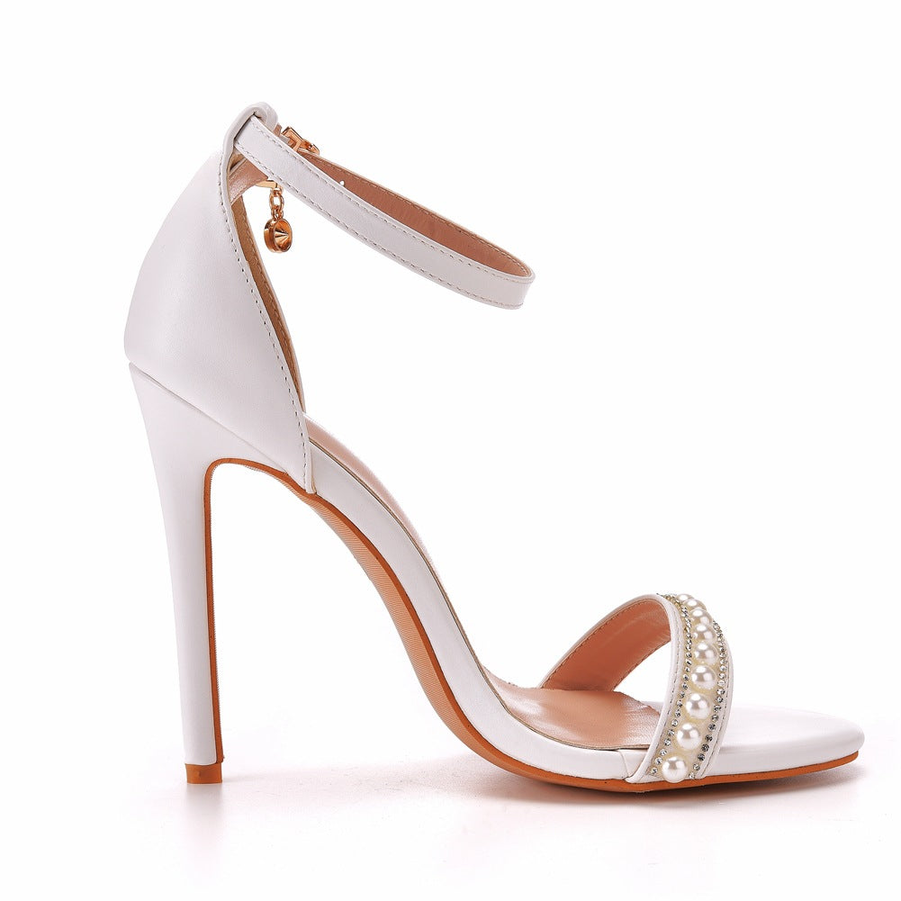Women Pearls Open Toe Bridal Wedding Stiletto Heel Sandals
