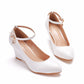 Pointed Toe Rhinestone Ankle Strap 8cm Wedge Heel Women Pumps Wedding Shoes