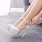 Women  Round Toe Ankle Strap Bridal Wedding Stiletto Heel Platform Sandals