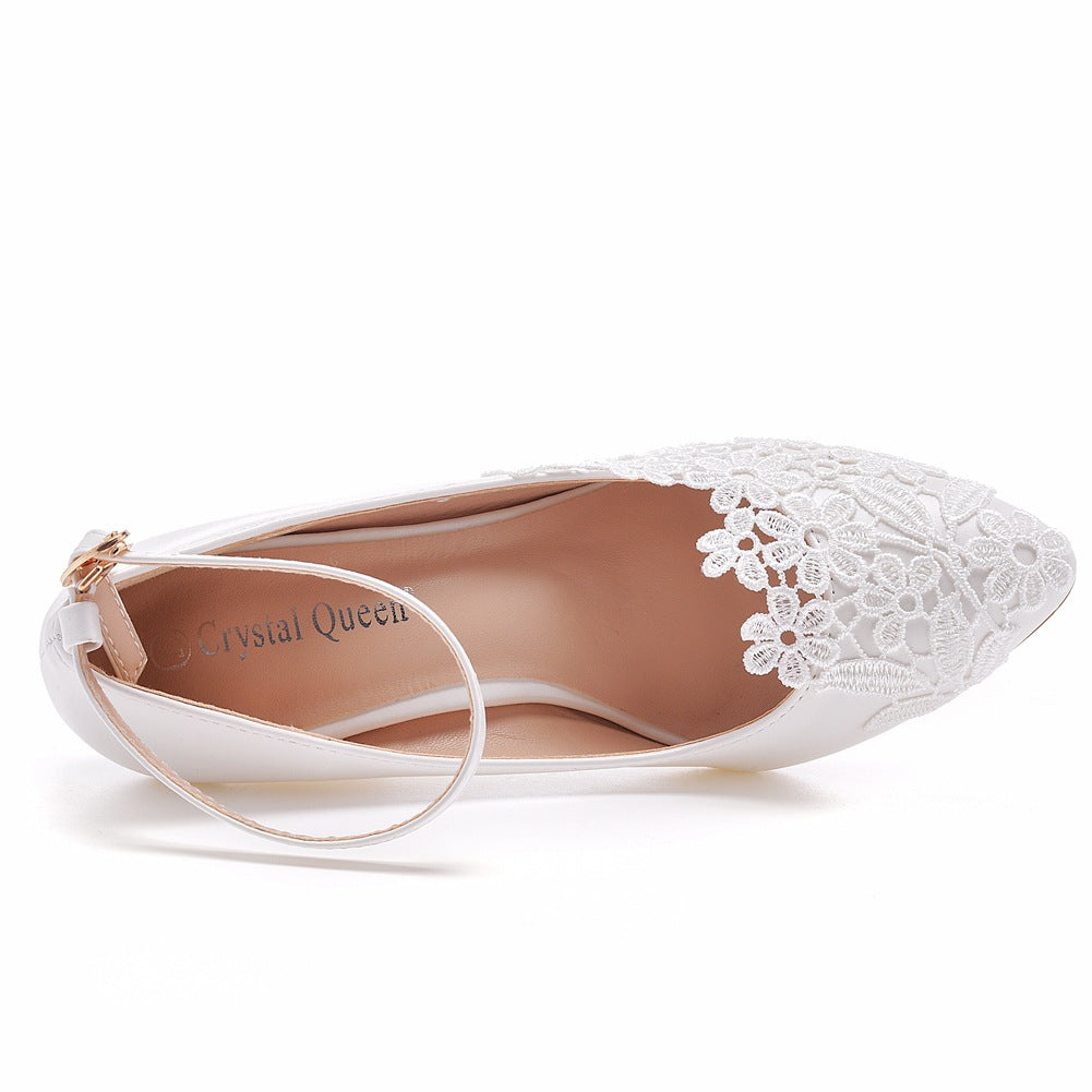 Lace Ankle Strap 7cm Wedge Heel Women Pumps Wedding Shoes