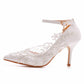 Women Lace Pointed Toe Ankle Strap Bridal Wedding D'Orsay Stiletto Heels Sandals