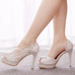 Women Rhinestone Lace Peep Toe Bridal Wedding Stiletto Heel D'Orsay Platform Sandals