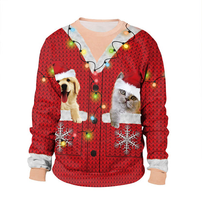 Christmas Puppy Kitten Turtleneck Round Neck Couple Sweatshirt