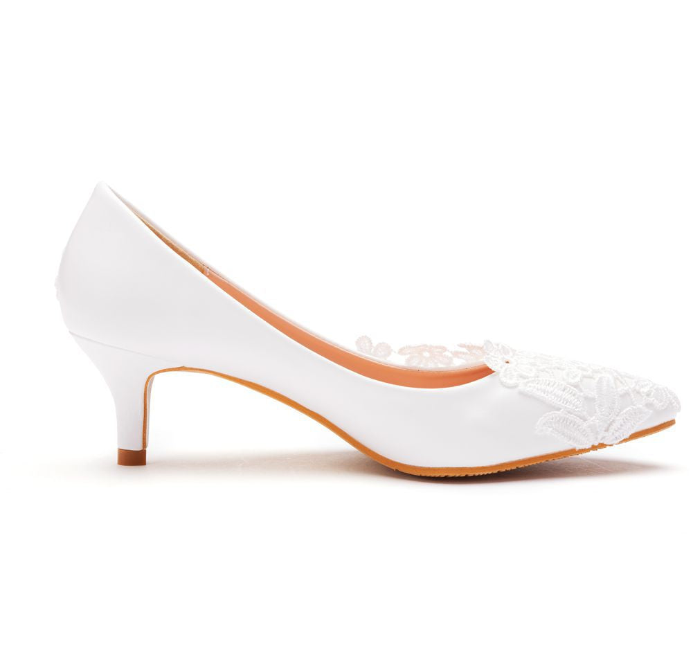 Women Stiletto Heel Pointed Toe Lace Flora Bridal Pumps Wedding Shoes