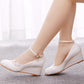 Lace Rhinestone Ankle Strap 5cm Wedge Heel Women Pumps Wedding Shoes