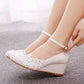 Rhinestone Lace 5cm Wedge Heel Women Pumps Wedding Shoes
