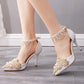 Women Pointed Toe Buckles Beads Bridal Wedding Shoes Stiletto Heel Sandals