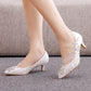 Women Stiletto Heel Pointed Toe Pumps Rhinestone Lace Bridal Wedding Shoes