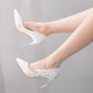 Women Crystal Pointed Toe Lace Rhinestone Stiletto Heel Wedding Pumps