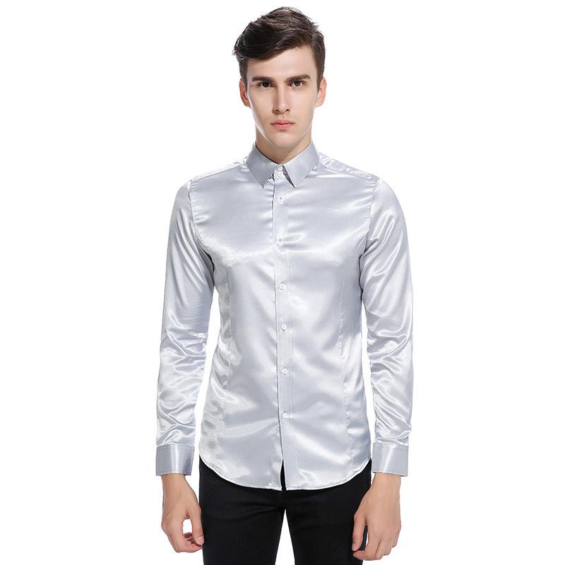 Men's Casual Fashion Shiny Long Sleeves Turndown Shirts