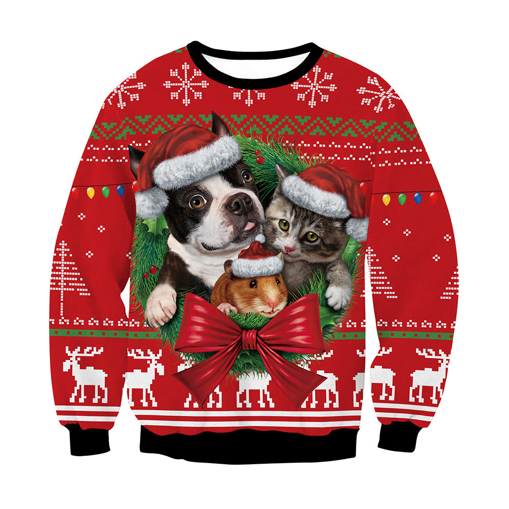 Christmas Puppy Round Neck Long Sleeve Couple Sweatshirt