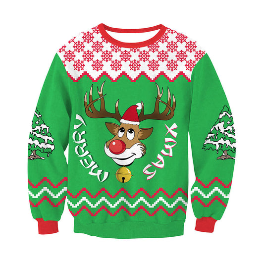 Christmas Deer Head Round Neck Long Sleeve Couple Sweater