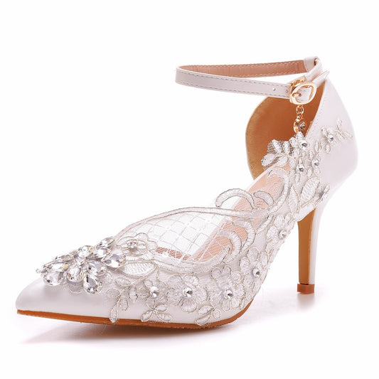 Women Rhinestone Flora Pointed Toe Bridal Wedding D'Orsay Stiletto Heels Sandals