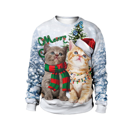 Couple Christmas Cute Kitty Printed Turtleneck Sweatshirt