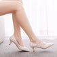 Women Stiletto Heel Pointed Toe Pumps Lace Flora Bridal Wedding Shoes