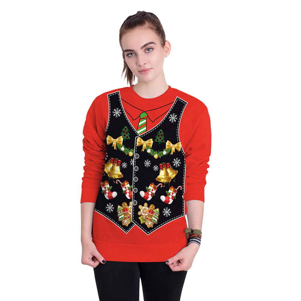 Christmas Fake Two-piece Vest Couple Round Neck Sweater