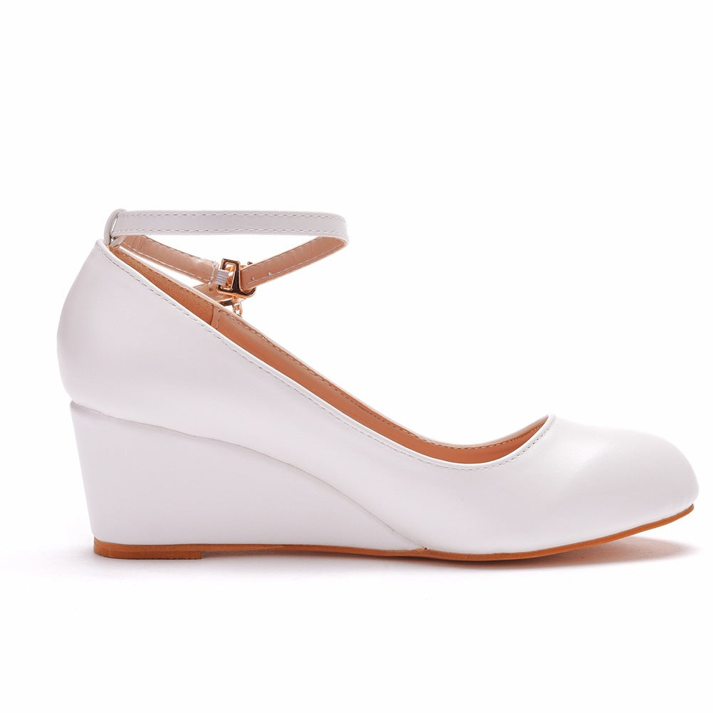 Rhinestone Ankle Strap 5.5cm Wedge Heel Women Pumps Wedding Shoes