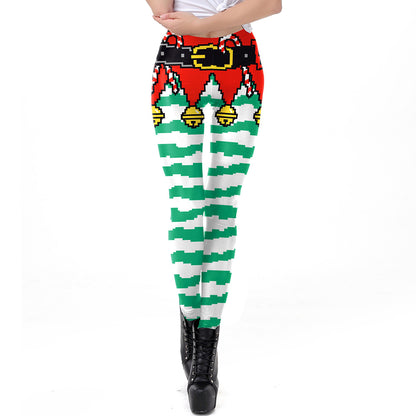 Christmas Clown Striped Pants Tights