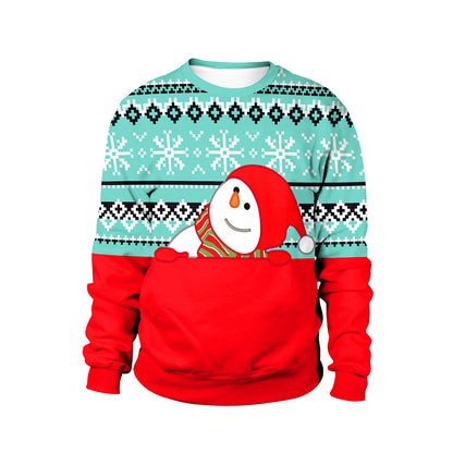 Christmas Color Matching Round Neck Print Couple Sweater