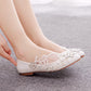 Women Pointed Toe Shallow Lace Rhinestone Flora Bridal Wedding Flat Shoes
