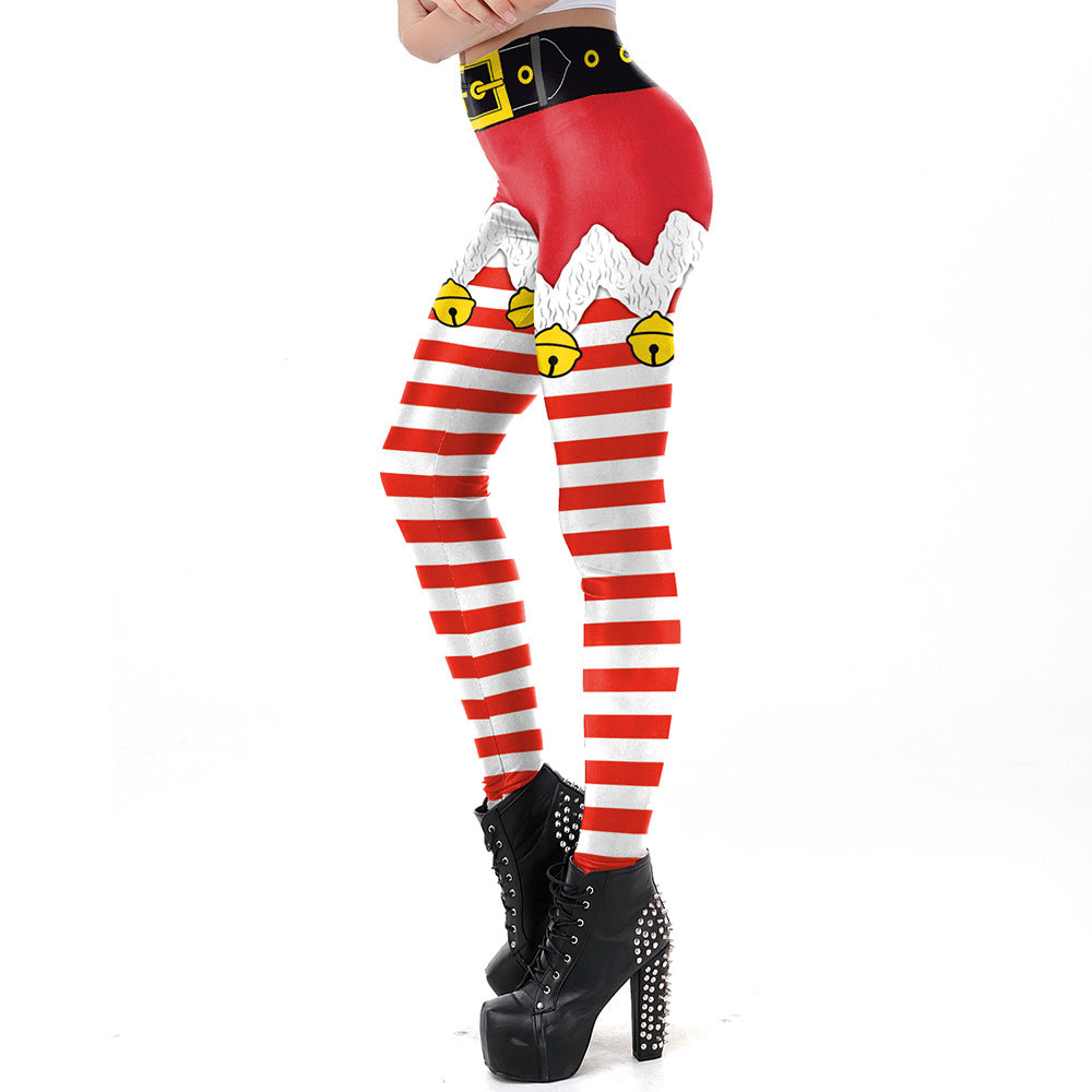 Christmas Red Striped Leggings Tights