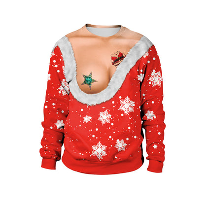 Christmas Spoof Chestless Turtleneck Crewneck Couple Sweater