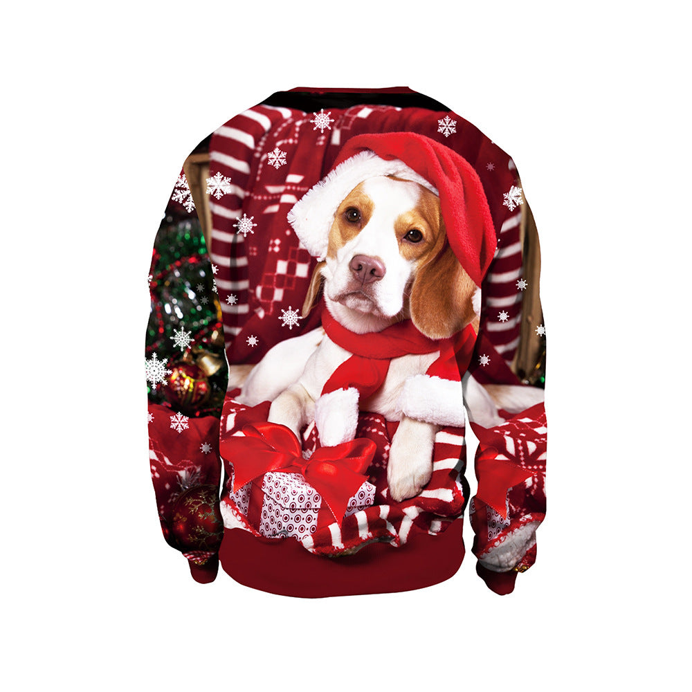Christmas Dog Print Pullover Crew Neck Couple Sweater