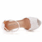 Women Lace Pearls Stiletto Heel Peep Toe Bridal Wedding Platform Sandals