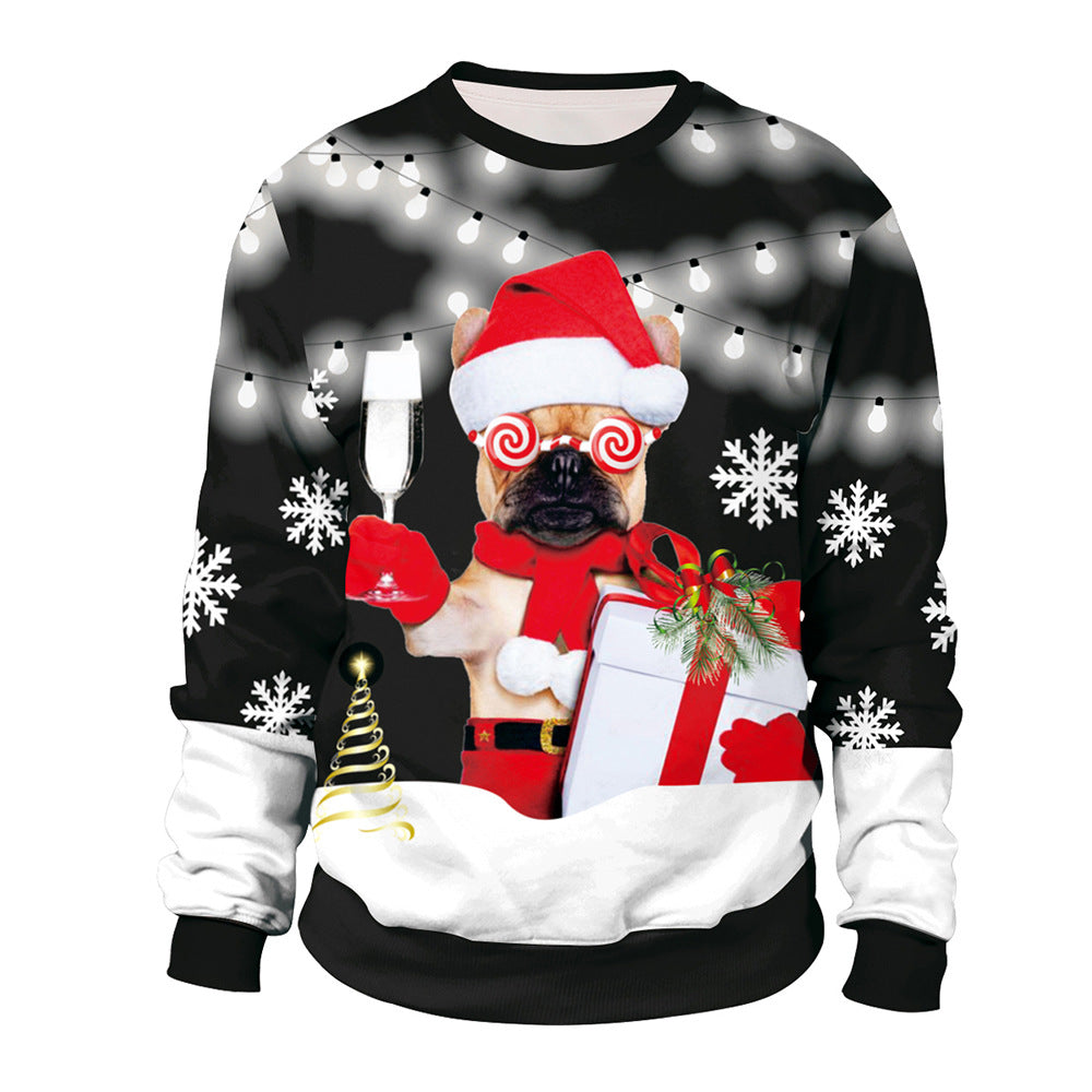 Christmas Dog Santa Claus Pullover Crew Neck Couple Sweater