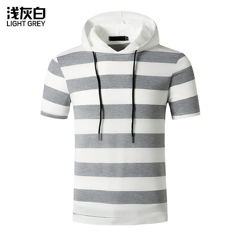 Men's Muscle Workout Hooded Sports Short Sleeves T-shirt