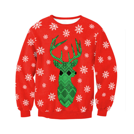 Christmas Elk Round Neck Long Sleeve Loose Couple Sweatshirt
