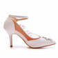 Women Lace Rhinestone Pointed Toe D'Orsay Bridal Wedding D'Orsay Stiletto Heels Sandals