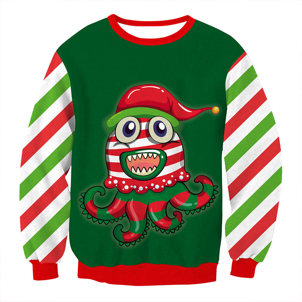 Octopus Funny Christmas Round Neck Couple Sweatshirt