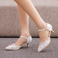 Women Pointed Toe Lace Beads Mary Janes Wedding Sandals