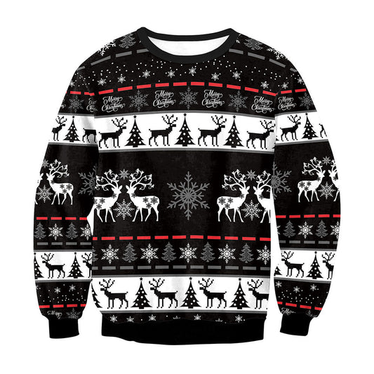 Christmas Deer Round Neck Long Sleeve Couple Sweater