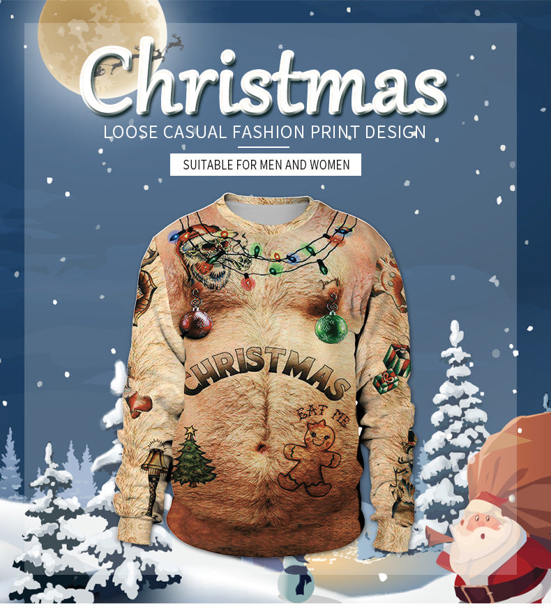 Christmas Spoof Print Pullover Round Neck Couple Sweater