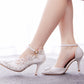 Women Lace Rhinestone Pointed Toe D'Orsay Bridal Wedding D'Orsay Stiletto Heels Sandals