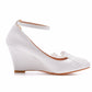 Lace Ankle Strap 7cm Wedge Heel Women Pumps Wedding Shoes